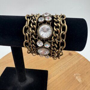 Vintage bronze tone 5 chain chunky rhinestone statement bracelet
